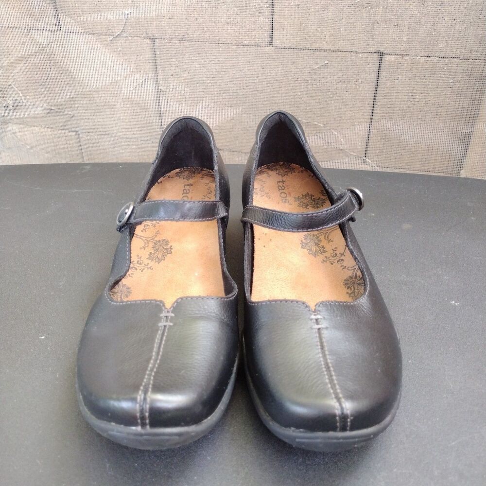 Taos Ta Dah Comfort Shoes Womens Size 8.5 Mary Jane Black Leather Hook & Loop